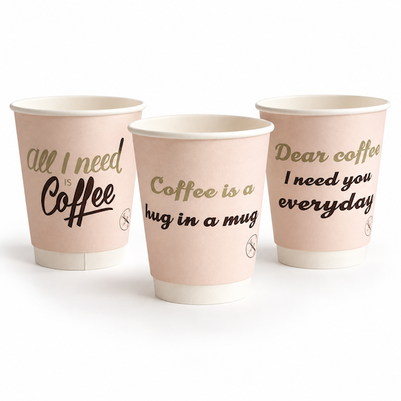 Dvisienis popierinis puodelis All i need is coffee, 8oz | 230ml, 500 vnt/dėž